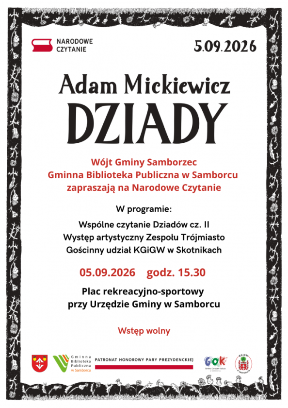 „Dziady” Adama Mickiewicza zabrzmią w Samborcu. Przed nami Narodowe Czytanie