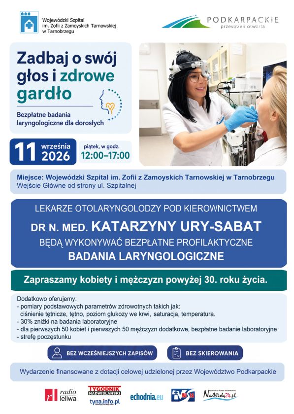 Bezpłatne badania laryngologiczne w Tarnobrzegu. Nie trzeba mieć skierowania